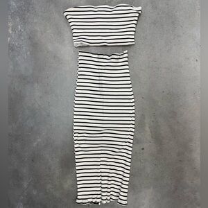 Rehab Black White Stripe 2 Piece Set Tube Top Maxi Skirt Slit Size M